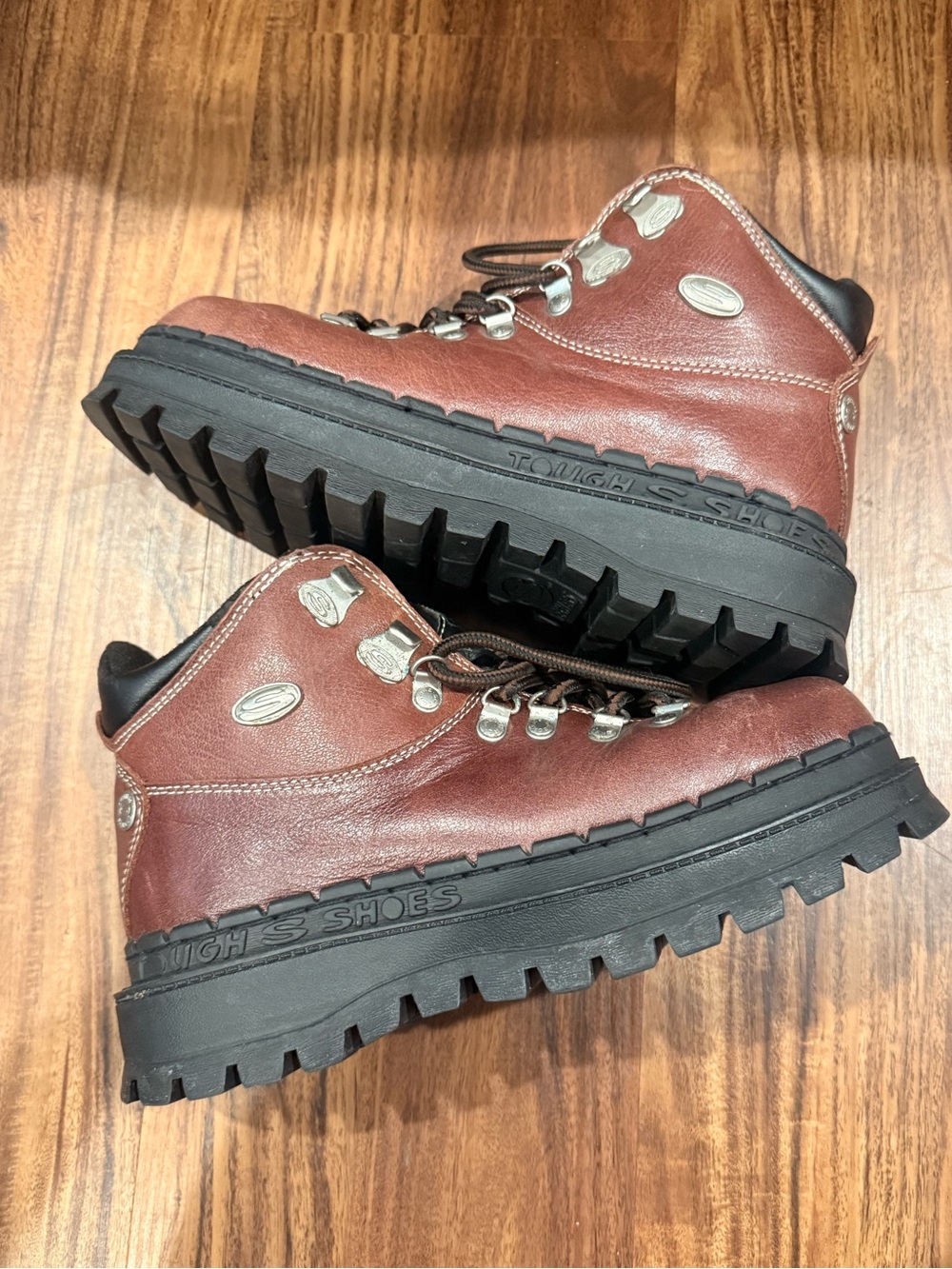 Vintage Skechers Jammers Boots Brown Leather Chunky Platform Tough Shoes 90s Y2K